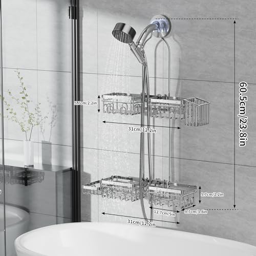 KEGII Shower Caddy Hanging for Handheld Showerheads, Rustproof Hanging Shower Organizer with Soap Dish, Toothbrush Holder and Hooks, Over Showerhead Caddy for Bathroom, Silver - style: Silver – 2-Tier Hanging Shower Caddy