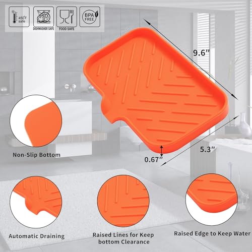 MicoYang Silicone Bathroom Soap Dishes with Drain Spout-Bathroom and Kitchen Sink Organizer,Sponge Holder,Dish Soap Tray,Perfect for Dispenser,Scrubber,Bottle,Cup on Sink or Counter-Orange 9.6"×5.3" - color: Orange, size: M(9.6"×5.3")