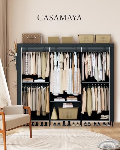 CASAMAYA Clothes Rack, Portable Closet, 81.5 Inch Large Capacity Wardrobe Closet, Clothes Storage Organizer with Shelves and 5 Hanging Rods, Easy to Assembly, Grey PCT136G01 - color: Grey, size: 81.5"L x 17.7"W x 78"H