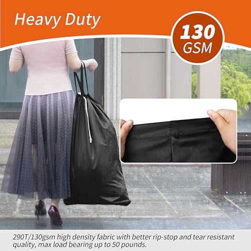 Polecasa 2 Pack Extra Heavy-Duty Laundry Bag 28x36”- Machine Washable Large Storage Bag with Reinforced Handles & Drawstring Closure & ID Tag for College Dorm Travel -Black - color: Black, size: 28" x 36" | 2 Pack