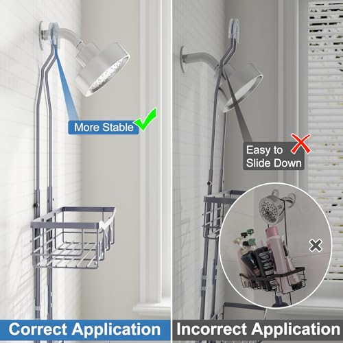 Shower Caddy, Upgraded Extended Length Shower Caddy Over Showerhead No Blocking to Showerhead, Rustproof Bathroom Organizers and Storage with Hooks Shampoo Soap Holder, Large Hanging Caddy - color: Grey - 2 Tier - Standard