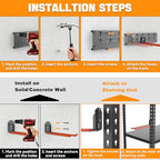 TORACK Garden Tool Organizer Wall Mount, Garage Folding Chair Storage Rack, Tools Rack for Shovels, Rakes, Broom, Ladders, Hooks for Keyhole Style Shelving Unit - style: 4 panels with 10 hooks