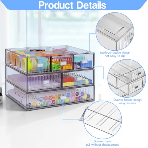 3 Tier Stackable Desk Organizer with 6 Drawers, YOCOMEY Plastic Desktop Storage Box Drawers, Detachable Makeup Storage Office Stationery Supplies Organizer for Office School(Clear) - color: Clear
