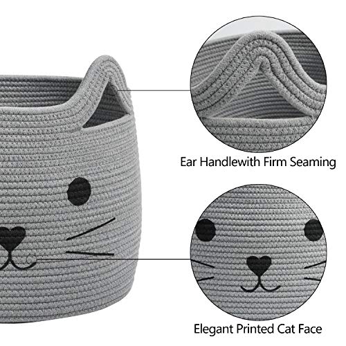 Large Woven Cotton Rope Storage Basket, Baby Laundry Basket Organizer for Towels, Blanket, Toys, Clothes, Gifts | Pet Gift Baskets for Cat, Dog - 15.7" L×11.8" H, Gray - color: Gray, size: 15.7"W x 11.8"H