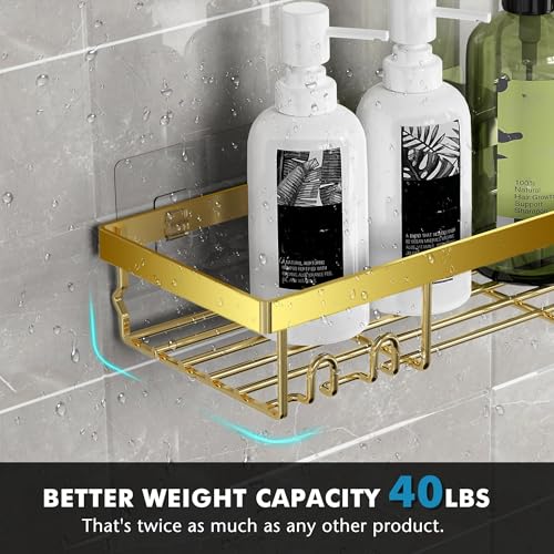 Moforoco Adhesive Shower Caddy Organizer Shelves Rack - 5 Pack Corner Bathroom Storage Organization, Home & Kitchen Decor Inside RV Accessories, Hanging First Apartment Household Camper Essentials - color: Gold