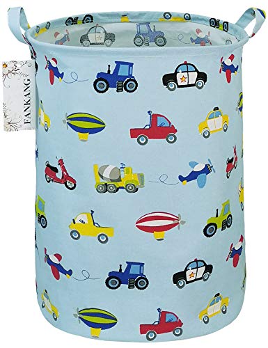 FANKANG Storage Basket, Nursery Hamper Canvas Laundry Basket Foldable with Waterproof PE Coating Large Storage Baskets for Kids Boys and Girls, Office, Bedroom, Clothes,Toys（Car） - color: Car