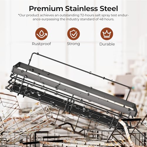 Orimade Shower Caddy with 5 Hooks for Hanging Razor and Sponge Adhesive Shower Shelf Basket Bathroom Storage Organizer Kitchen Rack No Drilling Stainless Steel Rustproof - 2 Pack,Black - color: Black - 2 Pack