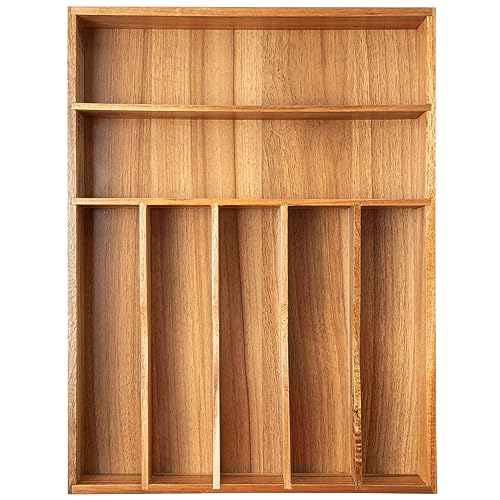Besilord Silverware Organizer Kitchen Drawer Organizer Utensil Organizer Acacia Silverware Holder Cutlery Organizer in Drawer Flatware Organizer Tray(7 slots, Acacia - color: Acacia, size: 7 Slots