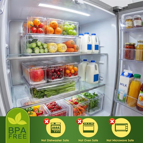 ZIJUND 4 Pack Fridge Organizer, Stackable Refrigerator Organizer Bins with Lids, BPA-Free Fridge Organizers and Storage Containers for Fruit, Vegetable, Food, Drinks, Cereals, Clear - size: 4 Bins（Have a XXXL size bin）