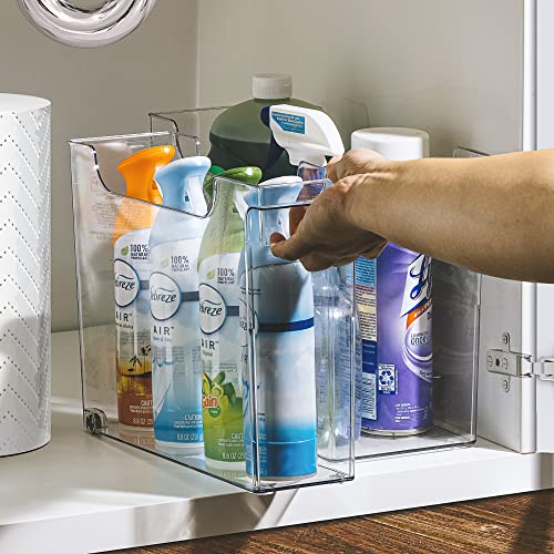 Sorbus Roll Out Bottle Organization Bins - 2 Sizes Pantry Under Sink Organizer with Wheels & Handles - Clear Plastic Organizing Containers for Cleaning Supplies - Kitchen Cabinet Laundry Room Storage - style: Square