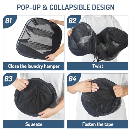 Seiritex Mesh Popup Laundry Hamper 3 Compartment Sortable Horizontal Collapsible Laundry Basket for Clothes Laundry Room Bedroom Toys Travel (Black) - color: Black 3-compartment