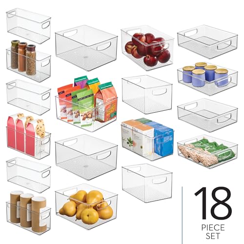 iDesign Stackable Plastic Handle Bin Assortment Set - Storage Organizers for Kitchen, Fridge, Pantry, Home -18 Pack, Clear - style: Pack of 18