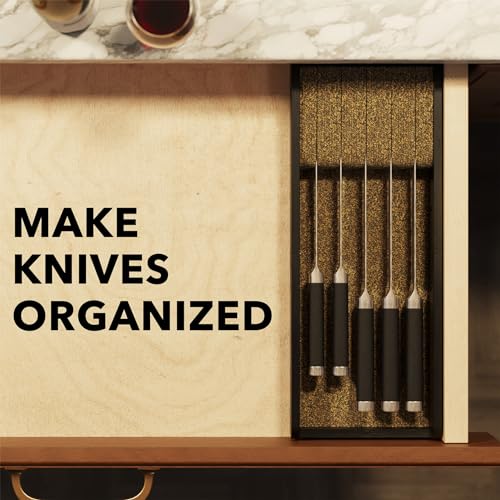 SpaceAid Knife Drawer Organizer Bamboo Insert Dock, Kitchen Steak Knives Holder Organizers Block for Drawer in Storage Organization (Small, Black) - size: Black, Small