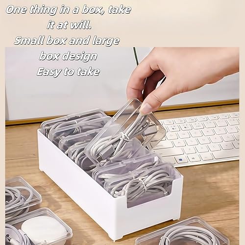 11 Box Cable Organizer Storage Box, Desktop Cable Management with Switch, Power Cord Organizer for Office,Home,Desk Accessories Storage Stationery Supplies and Accessories（Clear） (11 Box) - color: 11 BOX