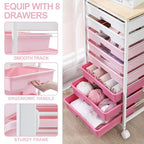 Rolling Cart with Drawers,Storage Cart with 8 Drawers and Wooden Tabletop,Utility Cart for Living Room,Classroom, Bedroom,Bathroom,Dorm,Office,Rose Pink - color: Rose Pink