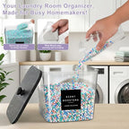 POLRAI Laundry Pod Containers and Dryer Sheet Holder and Laundry Detergent Dispenser Clear Laundry Room Organization and Storage with Wooden Lids Labels and spoon （2+1+1 Pack）