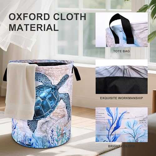 Sea Turtle Laundry Basket Foldable Oxford Cloth Tote Bag Laundry Hamper Clothes Storage Bucket Organizer For Bathroom/Laundry Storage/Bedroom 19.6x15.7 Inch - color: Sea Turtle