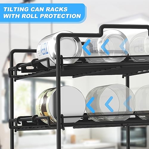 4 Tiers Stackable Can Rack Organizer, Wear-resistant Upgrade Beverage Food Can Dispenser Holder Holds up to 48 Cans for Kitchen Cabinet and Pantry (Black) - color: Black