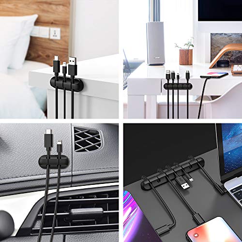INCHOR Cord Organizer, Cable Clips Cord Holder, Cable Management USB Cable Power Wire Cord Clips, 2 Packs Cable Organizers for Car Home and Office (5, 3 Slots) - color: Black