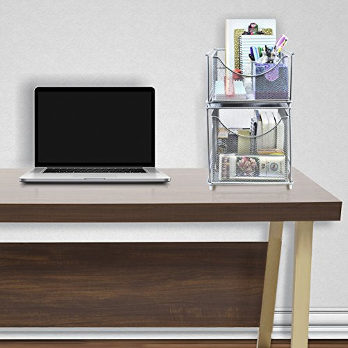 Sorbus® Cabinet Organizer Set —Mesh Storage Organizer with Pull Out Drawers—Ideal for Countertop, Cabinet, Pantry, Under the Sink, Desktop and More (Silver Two-Piece Set) - color: Silver, size: 2 Drawer