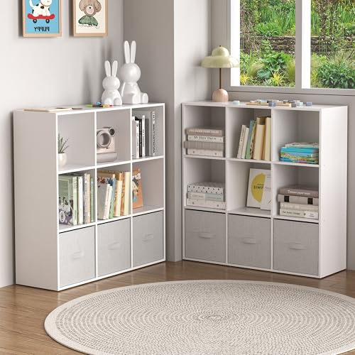 Wooden 9 Cube Storage Organizer with Closed Back Panel,White Cube Shelf Cubby Storage Organizer with Compartments for Living,Bookshelf, Easy to Install (White, 9 Cube-13in) - color: White, size: 9 Cube-13in