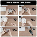 Cable Organizer with Multiple Compartments, Secure Cable Ends, Prevent Tangling, Tidy Workspace, Charging Solution, Desk Organizer Cord Management, White Plastic