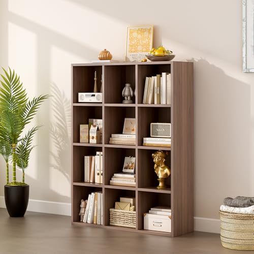 OSCHF 12-Cube Storage Shelf Bookcase - Wooden 3-Tier Floor Standing Open Bookshelf for Home and Office, Cuby Orgainzer, Walnut - color: Walnut, size: 12-Cube