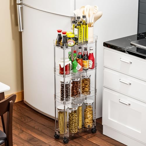 Yieach Clear 3 Tier Slim Rolling Storage Cart with Wheels,6.3″W Thin Shelf,Bathroom Storage Cabinet,Skinny Laundry Cart,Narrow Laundry Room Cart Between Washer and Dryer,Skinny Shelves for Small Space - style: 3 Tier