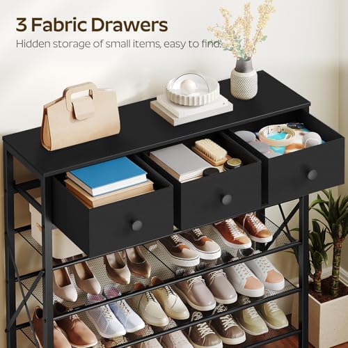YATINEY 5-Tier Shoe Rack with 3 Drawers, Metal Shoe Organizer for 20 Pairs with Storage Shelves and Wooden Top, for Entryway, Hallway, Foyer, Closet, Black SS35BB - color: Black, size: 5 Tiers (37.6"H)