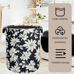 Black White Daisy Laundry Basket - Heavy Duty 60L Dirty Clothes Organizer, Water Resistant Foldable Hamper for Men Women - color: Black White Daisy