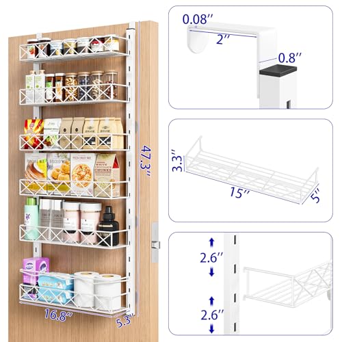 MIAOLI Over the Door Organizer, White 6-Tier Pantry Door Organizer with Adjustable Basket, Hanging Spice Rack Cabinet Door Shelves, Laundry Room Organization and Storage - color: White, size: 6-Tier