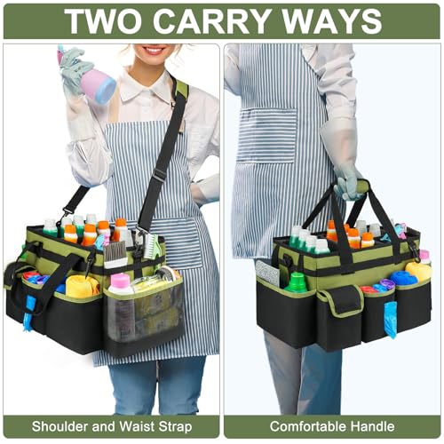 Cleaning Caddy,Large Cleaning Bags for Housekeepers,Cleaning Supplies Organizer with Handle,Green - color: Green, size: Large