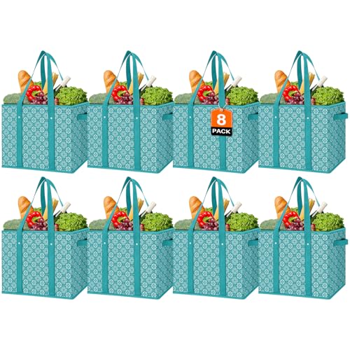 WISELIFE Reusable Grocery Bags 8 Pack,Large Grocery Tote Bag Water Resistant Shopping Bags Foldable Grocery Bag for Clothes,Shoes and Picnic,Green - color: Green, size: 8 PCS
