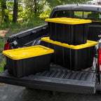 Sterilite 4-Pack Industrial Tote, Plastic Storage Container Bins with Lids, 38 Gallon - Heavy-Duty Organizing Containers for Closet, Bathroom, and Office - size: 38 Gallon - Black/Yellow