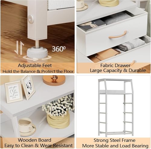 Furnulem Tall 4 Drawers Dresser, Vertical Storage Tower for Bedroom, Hallway, Entryway, Nursery, Closet Organizer, Nightstand Bedside Table Furniture, Sturdy Steel Frame, Wood Top, White - color: White, style: 4 Drawers