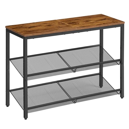 VASAGLE Shoe Rack for Entryway, 3-Tier Shoe Rack Organizer with Storage Shelves and Spacious Top, Freestanding, Adjustable, Industrial, Rustic Brown and Ink Black ULBS043KD01 - color: Rustic Brown + Ink Black, size: 3 Tiers (29.9"W)