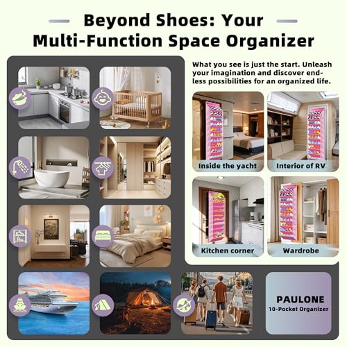 PAULONE 10-Pocket Multi-Use Over the Door Organizer, Heavy Duty 95lbs Capacity with Breathable Mesh, Versatile Hanging Storage for Shoes, Toys, Office Supplies-Classic (Blush Pink, 10-Shelf,) - color: Blush Pink, size: 10-Shelf,