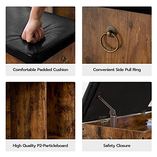 HOOBRO Shoe Storage Bench with Cushion, 32.3'' Entryway Bench with Lift Top Hidden Storage and Adjustable Shelves, Wooden Shoe Rack Bench for Entryway Bedroom, Rustic Brown and Black BF40HX01 - color: Rustic Brown + Black