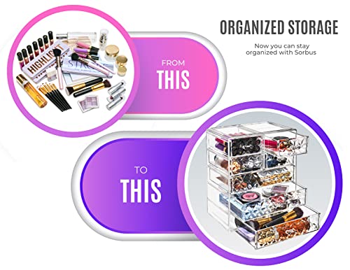 Sorbus Acrylic Makeup Organizer Set, 7-Drawer Vanity & Countertop Cosmetic Storage with Small & Wide Drawers, Diamond Makeup Storage for Brushes, Lipsticks, Jewelry – Holiday Gift for Women & Teens - color: Diamond, style: 3 Large, 4 Small Drawers