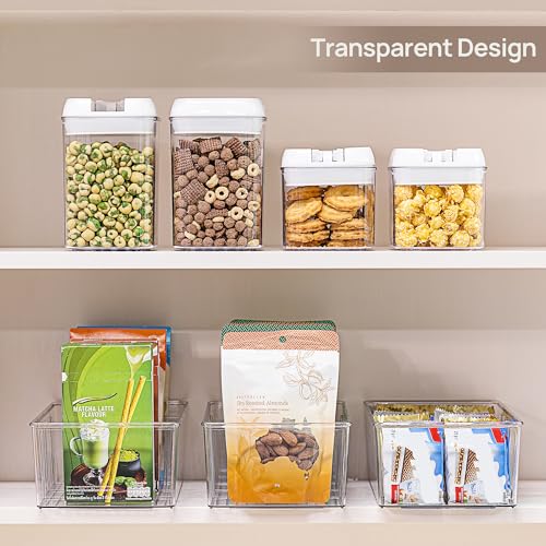 Vtopmart 4 Pack Food Storage Organizer Bins, Clear Plastic Bins for Pantry, Kitchen, Fridge, Cabinet Organization and Storage, 4 Compartment Holder Packets, Snacks, Pouches, Spice Packets - style: 4pack