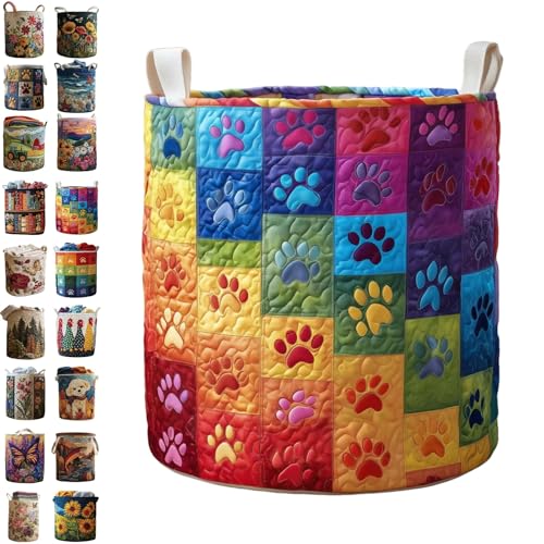 Quilted Laundry Baskets, Large Floral Boho Fabric Storage Hamper with Handles, Collapsible Soft Clothes Organizer Tote for Nursery House Styling, Portable Bedroom Washing Container - color: #12, size: S(35*28*13cm)