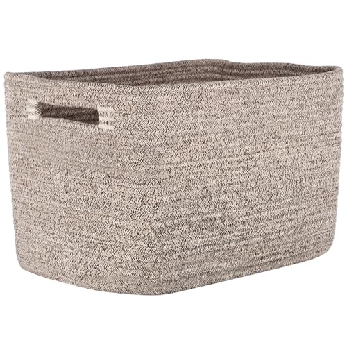 Storage Baskets for Organizing, 14 x 10 x 9” Closet Shelf Woven Baskets, Square Bins with Handles, Cotton Rope Basket for Toys, Clothes, Office, Room, Brown 1 Pack - color: Brown, size: 1pc