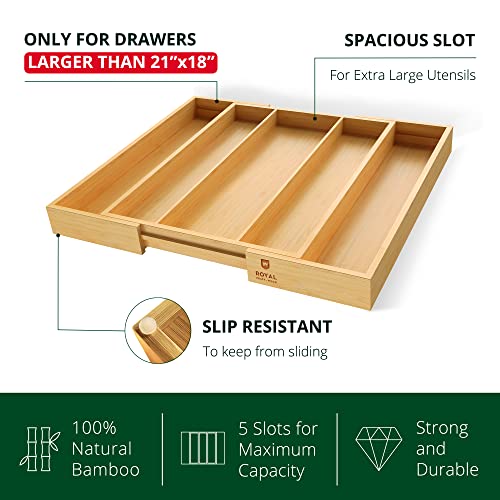 ROYAL CRAFT WOOD Luxury Bamboo Kitchen Drawer Organizer - Silverware Organizer - Utensil Holder and Cutlery Tray with Grooved Drawer Dividers for Flatware and Kitchen Utensils (5 Slot, Natural) - color: Natural, size: 5 Slot