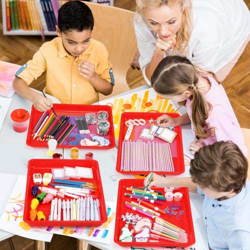 Maitys 15 Pcs Flat Plastic Trays 16.1 x 11.8'' Sensory Storage Paper Tray Stackable Classroom Bins for Office Home Organizer Crafts Supplies(Red) - color: Red