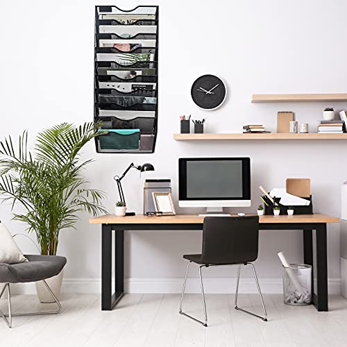 EASEPRES 10 Pocket Mesh Hanging Wall File Organizer, Wall Mounted Mail Paper Document Folder Holder, Clipboard Storage Organization Magazine Rack with Nametag Label for Office Home School, Black - color: Black, size: 10 Tier