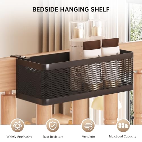 Bedside Caddy Shelf for Bunk Bed, Office Cubicle Walls, Crib Rails, Dorm Bed College Dorm Room Essentials Bed Shelf for Cell Phone Headphone Magazine Snacks (Black, L11in*W4.9in*H3.93in) - color: Black, size: L11in*W4.9in*H3.93in