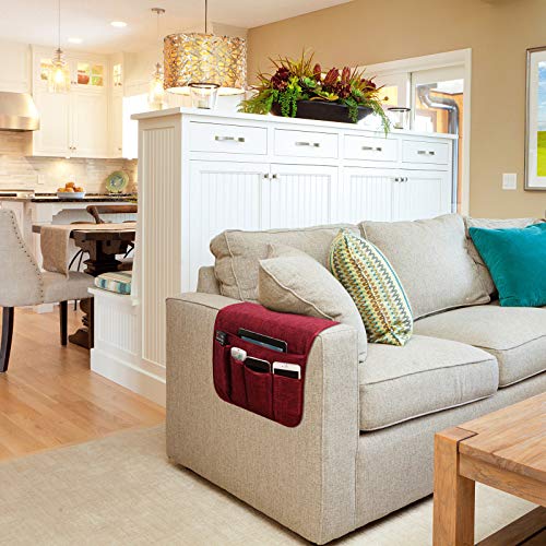 Sofa Armrest Organizer Non-Slip Remote Control Holders for Recliner Couch Chair Armchair Caddy with 5 Pockets for Table,Cell Phone,Ipad,Magazines,Books (Winered, 13 x 35 Inch) - color: Winered, size: 13 x 35 Inch