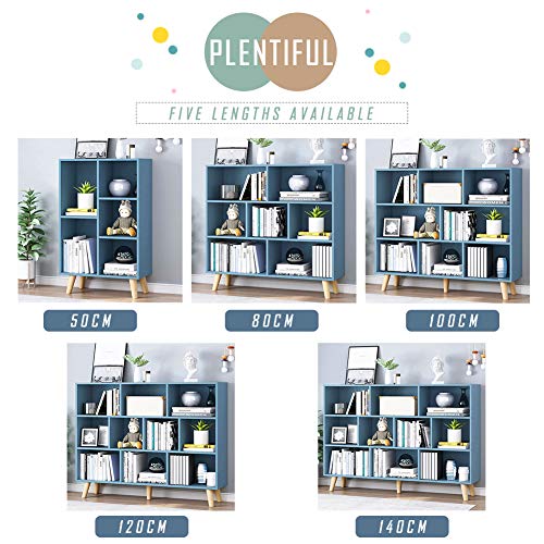 IOTXY Wooden Open Shelf Bookcase - 3-Tier Floor Standing Display Cabinet Rack with Legs, 5 Cubes Bookshelf, Bright Blue - color: Bright Blue, size: 50CM