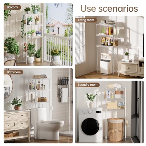Golpart Over The Toilet Shelf,3-Tier Adjustable Freestanding Metal Bathroom Organizer Shelves with Toilet Paper Holder & Hooks,Space-Saving for Narrow Small Bathroom,10”D x 24”W x 66”H,White - size: White-3-Tier-10"D x 24"W x 66"H