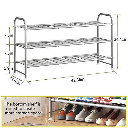 LINZINAR Shoe Rack 3 Tier Long Metal Shoe Organizer for Closet Entryway Grey - color: Grey, size: 3-Tier